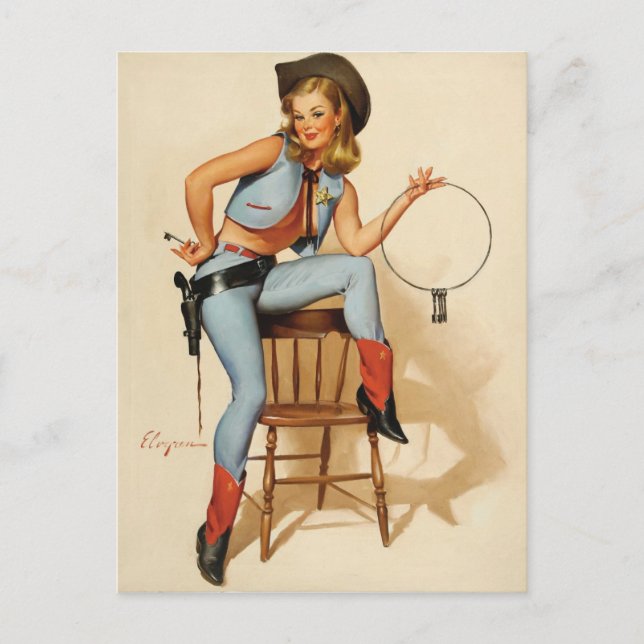 Cartão Postal Cowgirl Pin-up Girl (Frente)