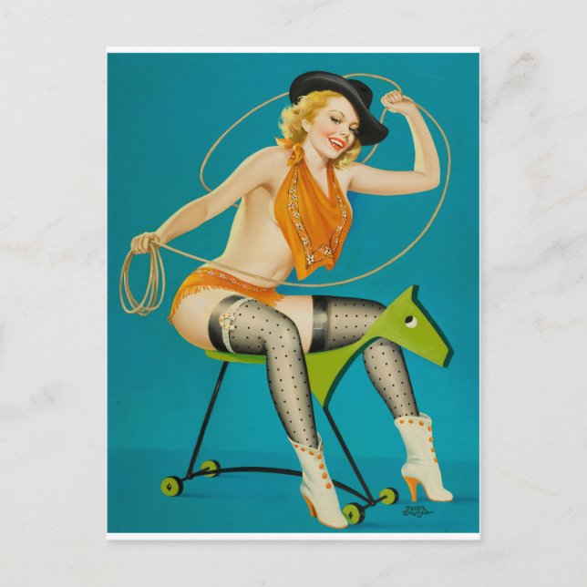 Cartão Postal Cowgirl Roping the Horse Pin Up (Frente)