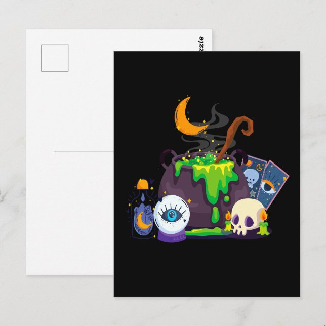 Cartão Postal Cozinhar De Witch Cauldron Sob O Luar (Frente/Verso)