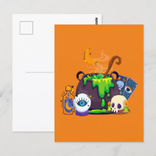 Cartão Postal Cozinhar De Witch Cauldron Sob O Luar
