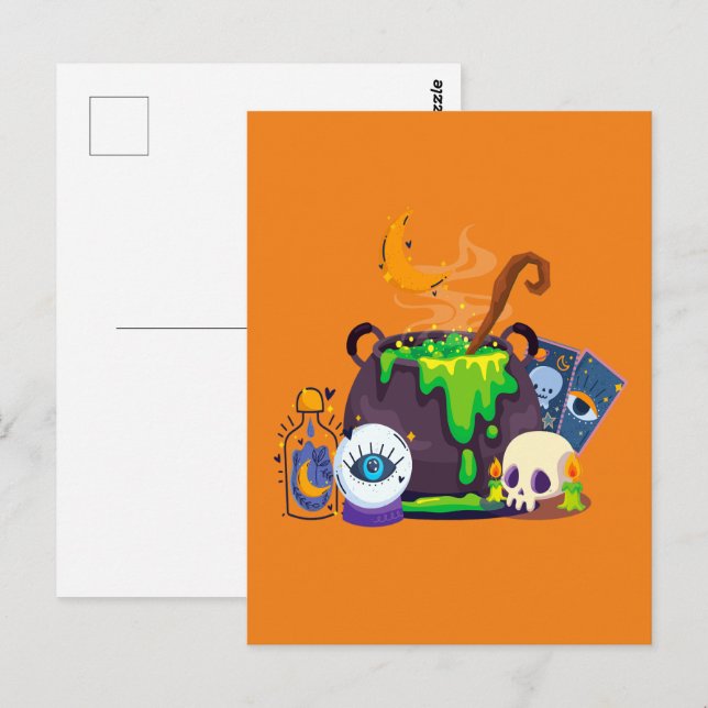 Cartão Postal Cozinhar De Witch Cauldron Sob O Luar (Frente/Verso)
