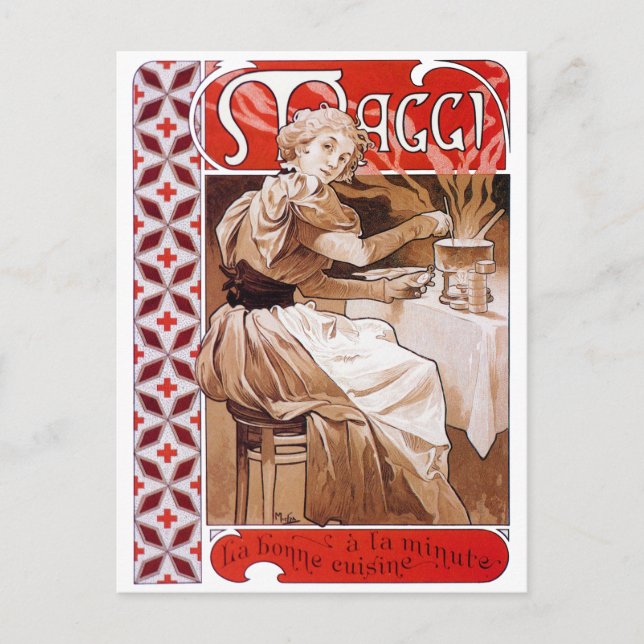 Cartão Postal Cozinhar feminino, Alphonse Mucha (Frente)
