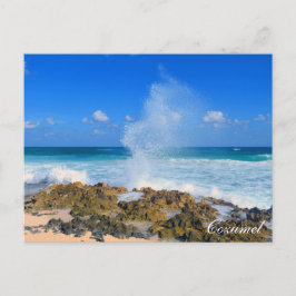 Cartão Postal Cozumel Mexico Beach Wave Splash Water Spout Teal