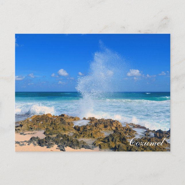 Cartão Postal Cozumel Mexico Beach Wave Splash Water Spout Teal (Frente)