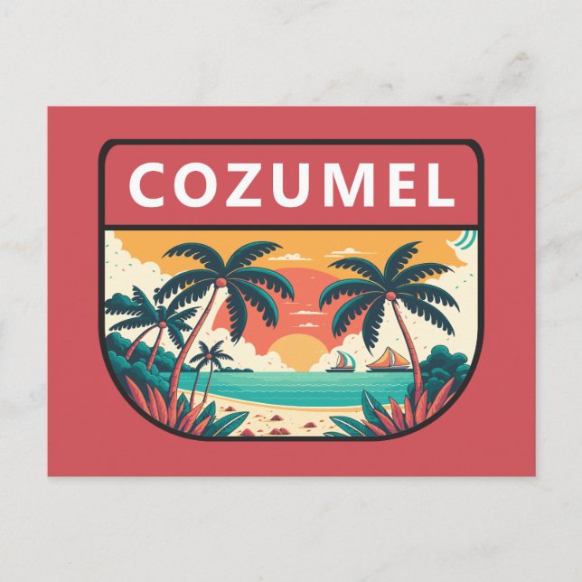Cartão Postal Cozumel Mexico Retro Emblem (Frente)