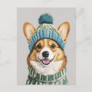Cartão Postal Cozy Corgi na engrenagem de inverno