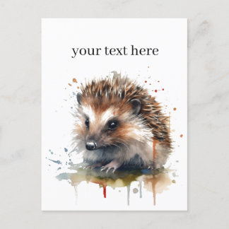 Cartão Postal Cozy Critter: Hedgehog em Watercolor, personalizad