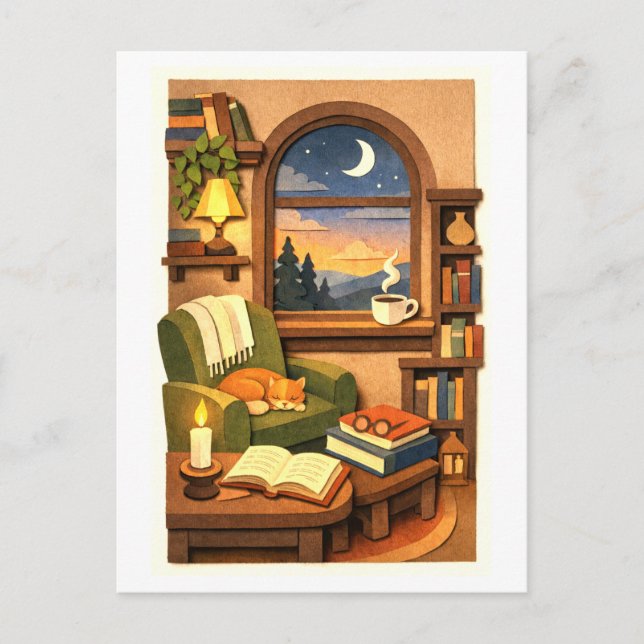 Cartão Postal Cozy Reading Nook (Frente)