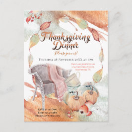Cartão Postal Cozy Watercolor Pumpkin Cadeira Folha de Graças
