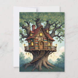 Cartão Postal Cozy Whimsical Treehouse Feito De Livros Antigos