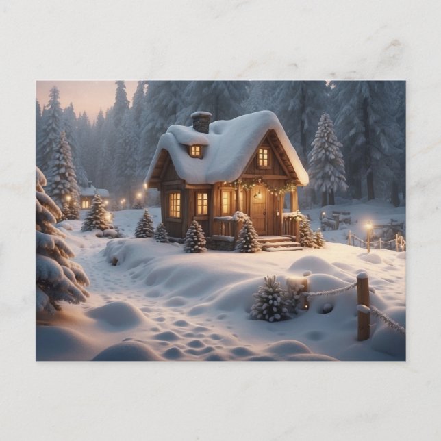 Cartão Postal Cozy Winter Cabin in the Forest (Frente)