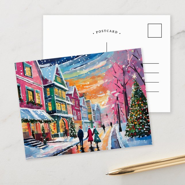 Cartão Postal Cozy Winter Street Scene Arte Moderna (Criador carregado)