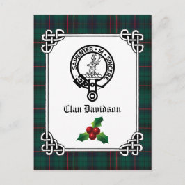 Cartão Postal Crachá Clan Davidson Crest e Feriado Tartan