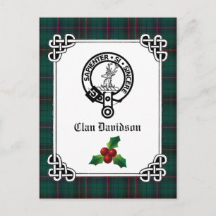Cartão Postal Crachá Clan Davidson Crest e Feriado Tartan