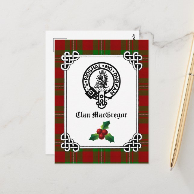 Cartão Postal Crachá Clan MacGregor Crest e Feriado Tartan (Frente/Verso In Situ)