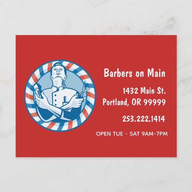 Cartão Postal Crachá de Barbershop Retroativo (Frente)