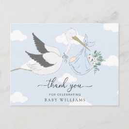 Cartão Postal Crachá de Bebê Blue Stork Agradecimento