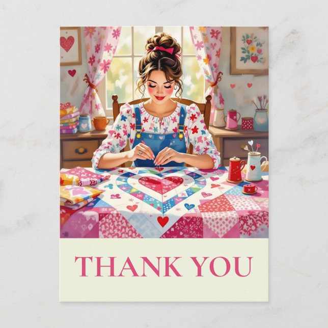 Cartão Postal Crafter Quilting Sewing Thank you (Frente)