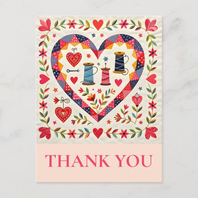 Cartão Postal Crafter Quilting Sewing Thank you (Frente)