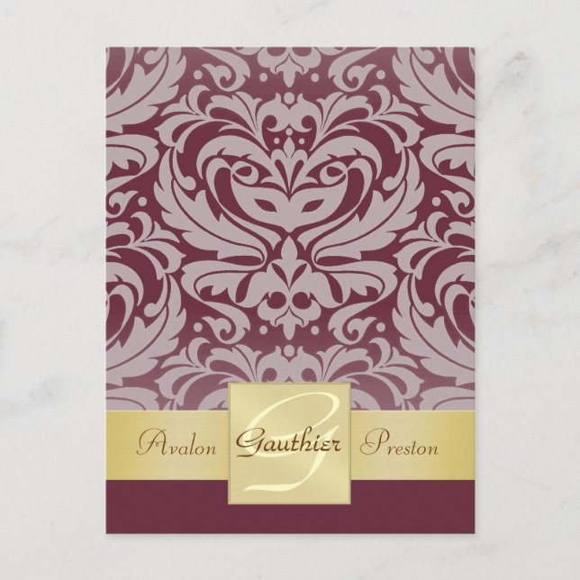 Cartão Postal Cranberry Half Damask Gold Save The  (Frente)