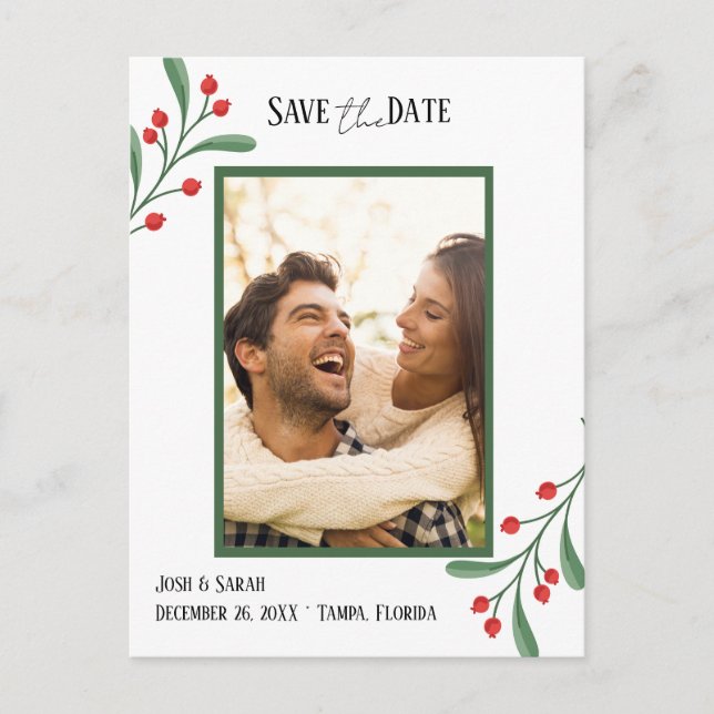 Cartão Postal Cranberry Photo Holiday Save the Date Invitation  (Frente)