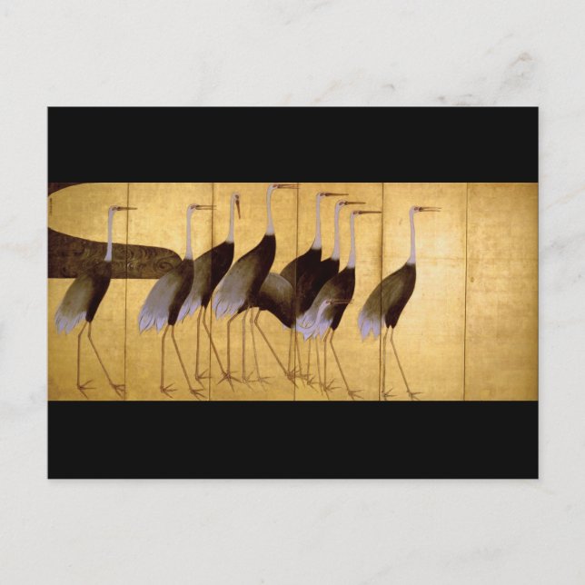 Cartão Postal Crane, Ogata Korin, Belas Artes Japonesas (Frente)