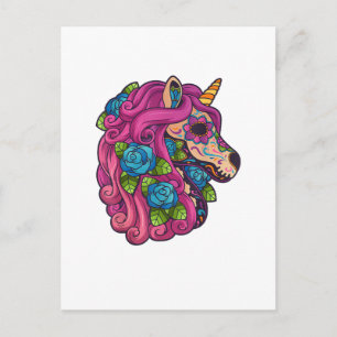 Cartão Postal Cráneo de Açúcar Unicórnio México Calavera Dia De 