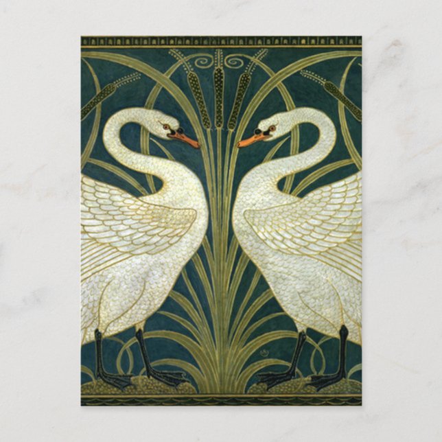 Cartão Postal Crane's Art Nouveau Swans (Frente)