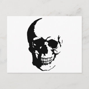 Cartão Postal Crânio - Arte de Fantasia de Metal Negro e Branco