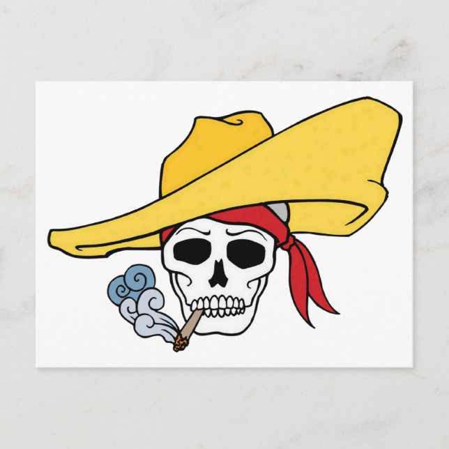 Cartão Postal Crânio de Fumar Halloween com Cartoon Bandana (Frente)