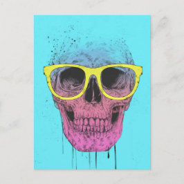 Cartão Postal crânio de pop art com óculos