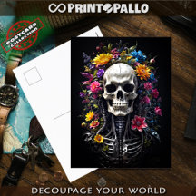 Cranio de terror e esqueleto com flores