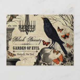 Cartão Postal crânio e corvo de halloween