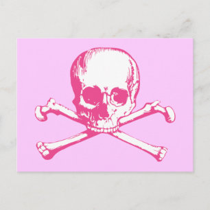 Cartão Postal Crânio e Crossbones Clássicos Rosa