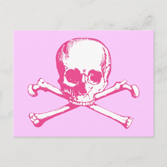 Cartão Postal Crânio e Crossbones Clássicos Rosa (Frente)