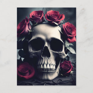 Cartão Postal Crânio e Rosas de morte gótica