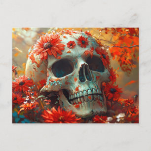 Cartão Postal Crânio em Flores Silvestres de Outono Postcard de
