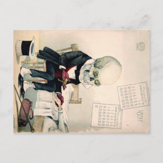 Cartão Postal Crânio, esqueleto farmacêutico e anúncio na década