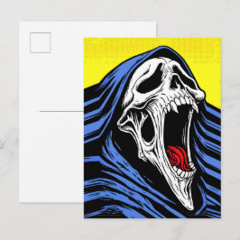 Cartão Postal Crânio Gritante do Inferno Arte Pop Capuz de Terro