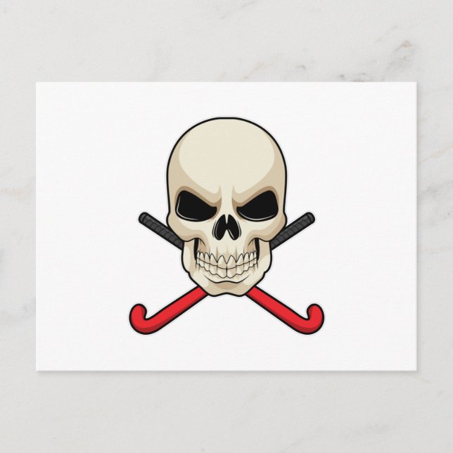 Cartão Postal Crânio no Hockey com taco de Hockey (Frente)