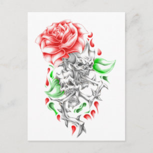 Cartão Postal crânios de rosas tribais