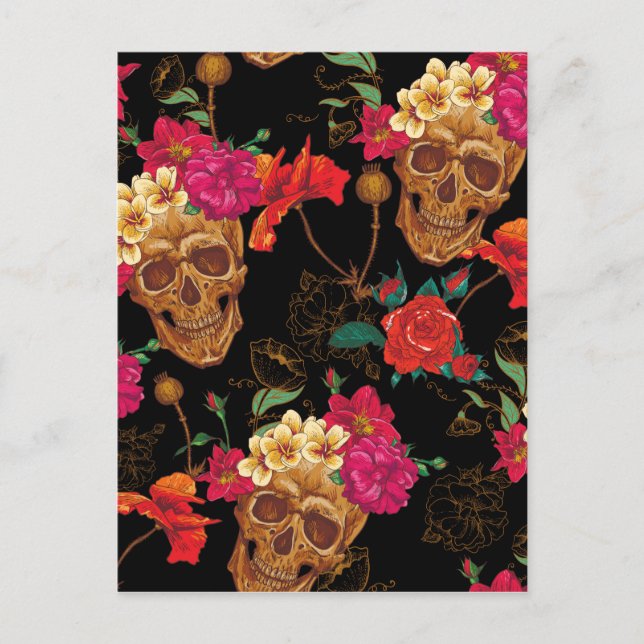 Cartão Postal crânios florais (Frente)