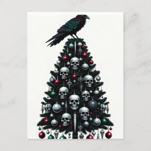 Cartão Postal Crânios Góticos e Árvores de Natal Raven