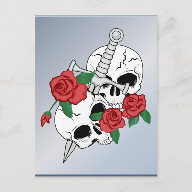 Cartão Postal Crânios, Rosas e punhais (Frente)