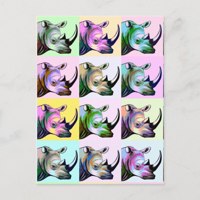 Cartão Postal Crash of Rhinos Pop Art (Frente)