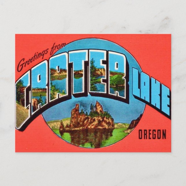 Cartão Postal Crater Lake Oregon Cumprimento Vintage (Frente)