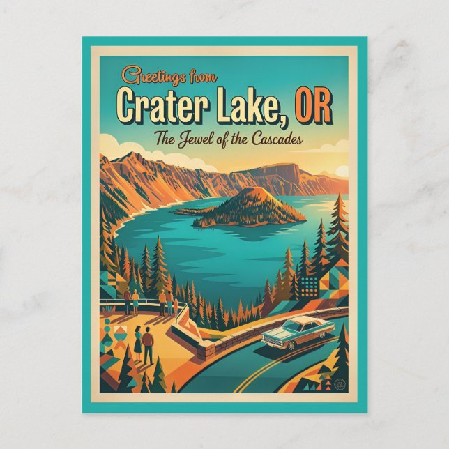 Cartão Postal Crater Lake Oregon Vintage Style (Frente)