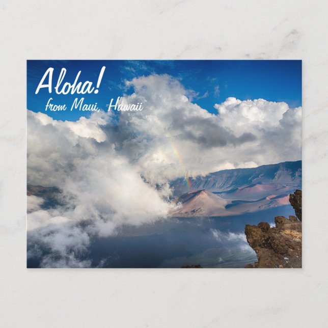Cartão Postal Cratera Haleakala com arco-íris em Maui, Havaí (Frente)