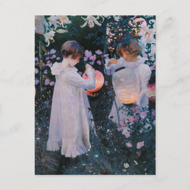Cartão Postal Cravo Lírio Lírio Rosa John Singer Sargent Arte (Frente)