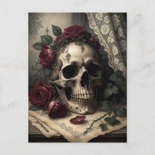 Cartão Postal Cravo Vitoriano Dark Academia Gótico com Rosas